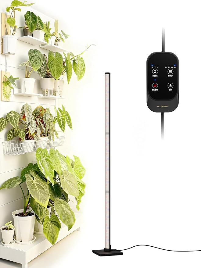 GLOWRIUM Grow Lights for Indoor Plants 30W Vertical Plant Grow Lights with Auto-Timer Full Spectrum LED Standing Plant Grow Light 3 Light Modes 6-Level Dimmable (45in)