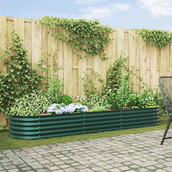 Metal Steel Garden Raised Bed for Gardening Metal Planter Box for Vegetables Fruits Flowers Easy Assembly 126x31.5x17.3 Green-868