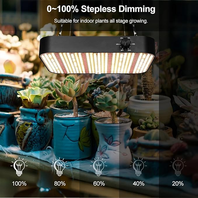 1000W LED Grow Light Dimmable Full Spectrum Plant Light 3 Lighting Modes Grow Lights for Indoor Plants Seed Starting Seedlings Vegetable for 2x2/3x3 Grow TentBlack