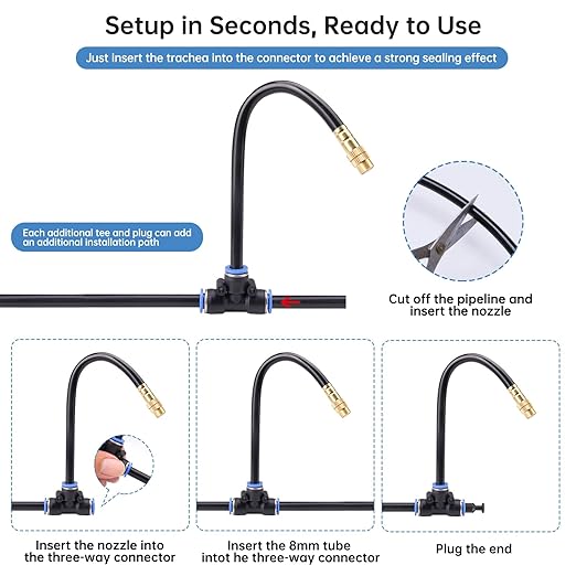 360° Automatic Drip Irrigation Kit - 5/16'' Tubing Adjustable Universal Spray Nozzle Copper Atomizing System for Garden/Lawn/Greenhouse - Multi-Directional Rotation Quick Connectors 49FT