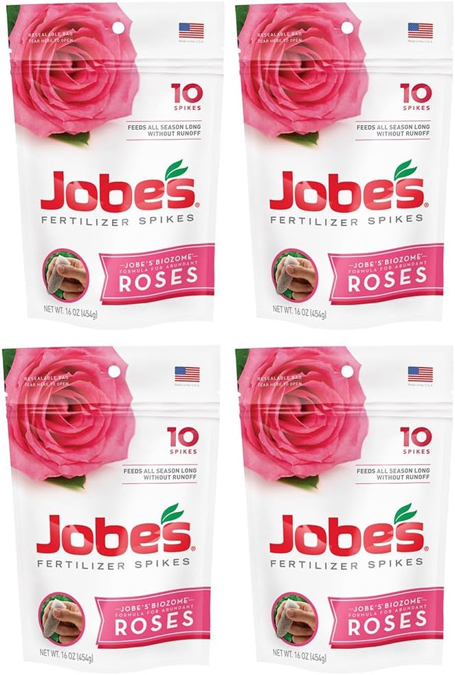 Jobes vznmYB Rose Fertilizer Spikes 9-12-9 Time Release Fertilizer for All Flowering Shrubs 10 Spikes (4 Pack)