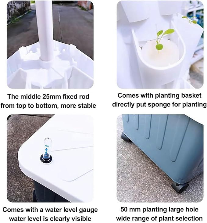 Hydroponics Tower Hydroponic Growing System Aeroponics Grow Kit Aquaponics Planting System For  Fruits And Vegetables With Hydrating Pump Adapter Seeding Bed &amp Net Pots ( 10Floor 50Pods)-//