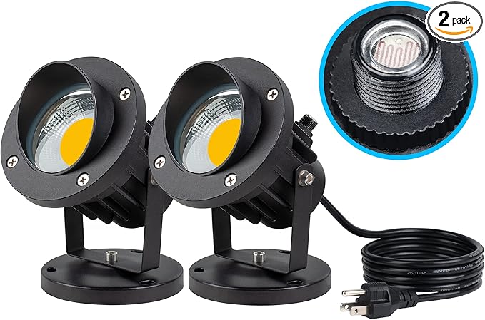 SUNVIE 20W Spot Lights Outdoor with Photocell Sensor Dusk to Dawn LED Landscape Spotlights Waterproof 120V 2000LM 3000K Landscape Lighting for Yard Flag Tree Garden 6 FT US 3-Plug in Cord 2 Pack