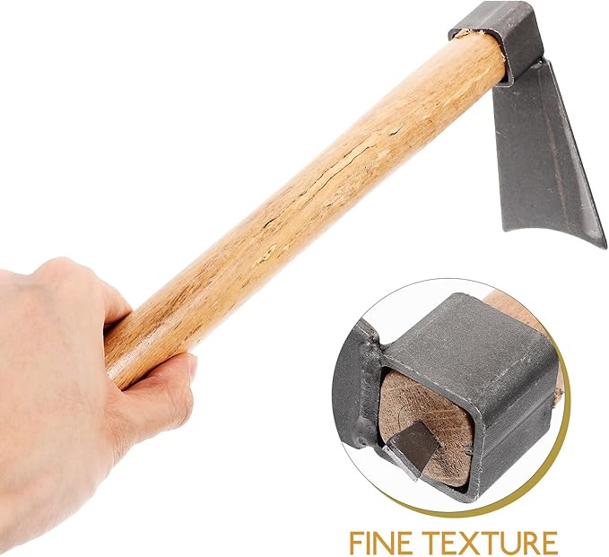 Yardwe 2pcs Garden Tool Set Handheld Small Hoe and Steel Rake with Wooden Handles for Outdoor Gardening Weeding Soil Loosening and Vegetable Planting