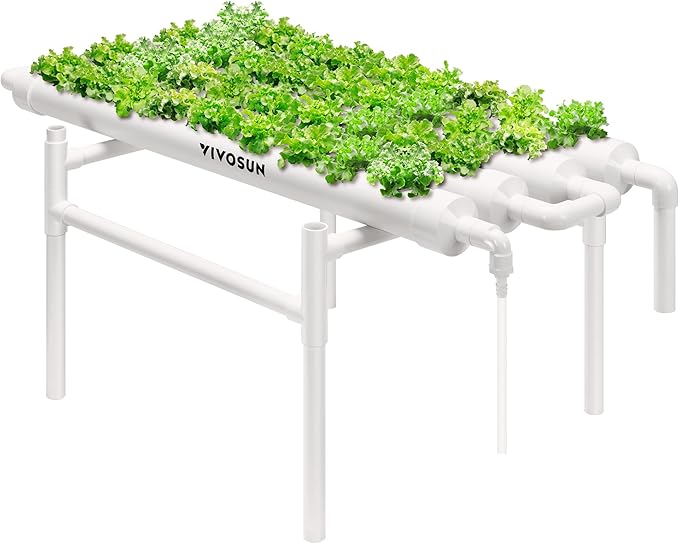 VIVOSUN Hydroponic Grow Kit 1 Layer 36 Plant Sites 4 Food-Grade PVC-U Pipes Hydroponics Planting System with Water Pump Pump Timer Nest Basket and Sponge for Leafy Vegetables
