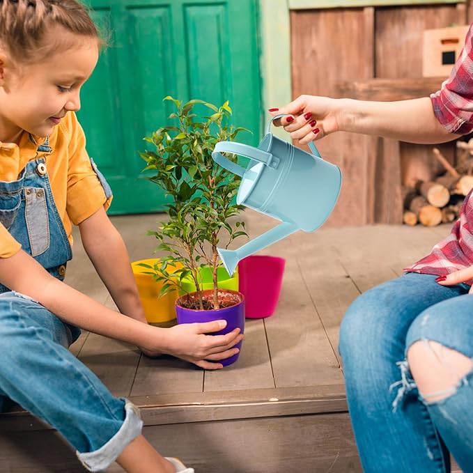Small Metal Watering Can Set Pink 1.2L and 0.23L Garden Cans with Long Spout Indoor Outdoor Plant Care (Green Blue)