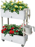 MNKXL Self-Watering Raised Planter Box with Lockable Wheels2-Tier Elevated Garden Bed with Visible Water Level WindowIndoor Outdoor Plastic Plant Box for FlowersVegetables &amp Herbs