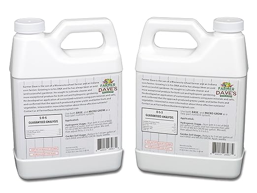 Hydroponic Nutrients - Farmer Dave's Custom Nutrients for Strawberries - 2-Part Base and Grow Liquid Growing System - Highly Concentrated Formula - Great for use in Soil Gardens Too