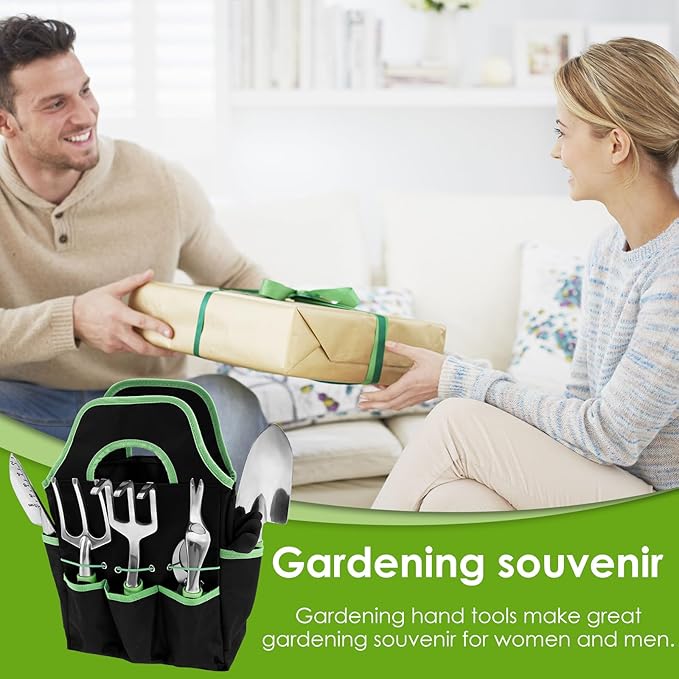 Gardening Tools Set of 8 Heavy Duty Garden Tool Set with Storage Bag Outdoor Hand Tools Gardening Tool Set with Non-Slip Rubber Grip Gardening Hand Tools for Planting Gardening Kit