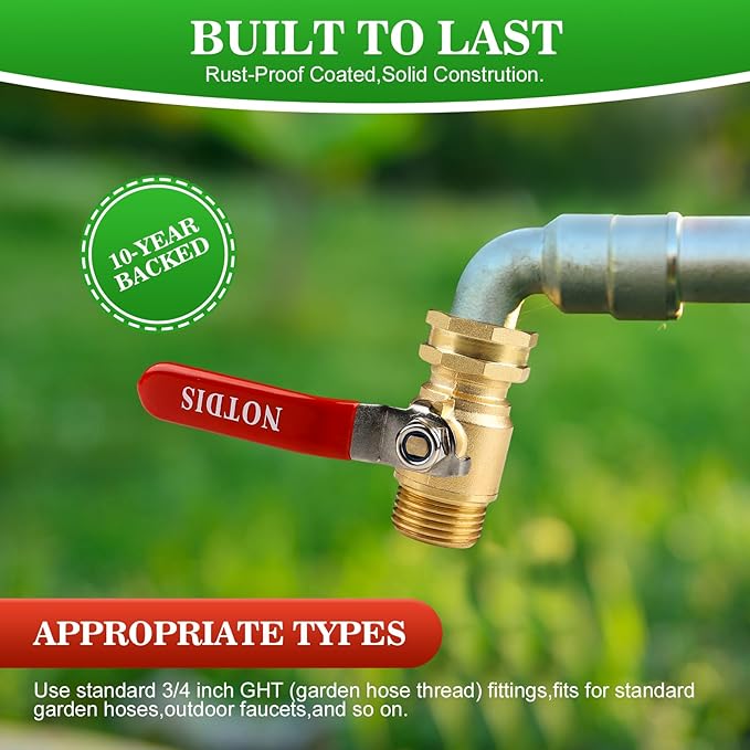 Brass Garden Hose Shut Off Valve with Full-Flow Design - Heavy Duty 3/4 GHT Connector 304 Stainless Steel Handle - 2 Pack (Corrosion-Resistant)