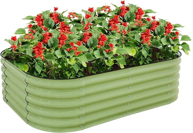 EAGLE PEAK 17'' Tall Outdoor Galvanized Raised Garden Bed Planter Planter Boxes for Outdoor Plants Vegetables Flowers and Herbs 6 in 1 Modular Design Olive Green