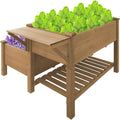 2-Tier Raised Garden Bed with Legs Outdoor Elevated Garden BoxStorage ShelfProtective Liner for BackyardPatioBalcony55x42x30in (Brown)