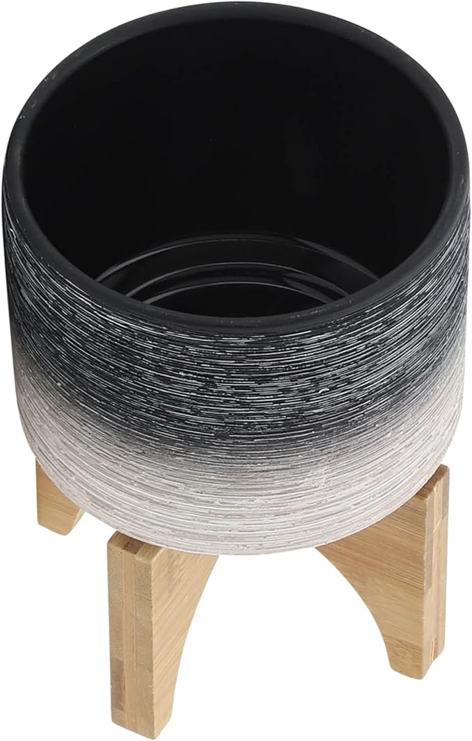 Ceramic 5 Planter ON Wooden Stand Gray