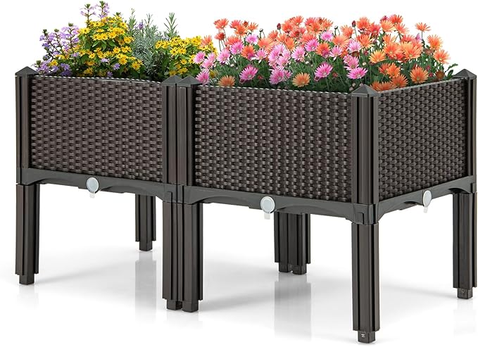 HAPPYGRILL Outdoor Raised Garden Bed 2 Raised Planter Box with Removable Legs &amp Brackets Self-Watering System Drainage Holes Raised Beds for Gardening Vegetables Fruits Flowers Herbs