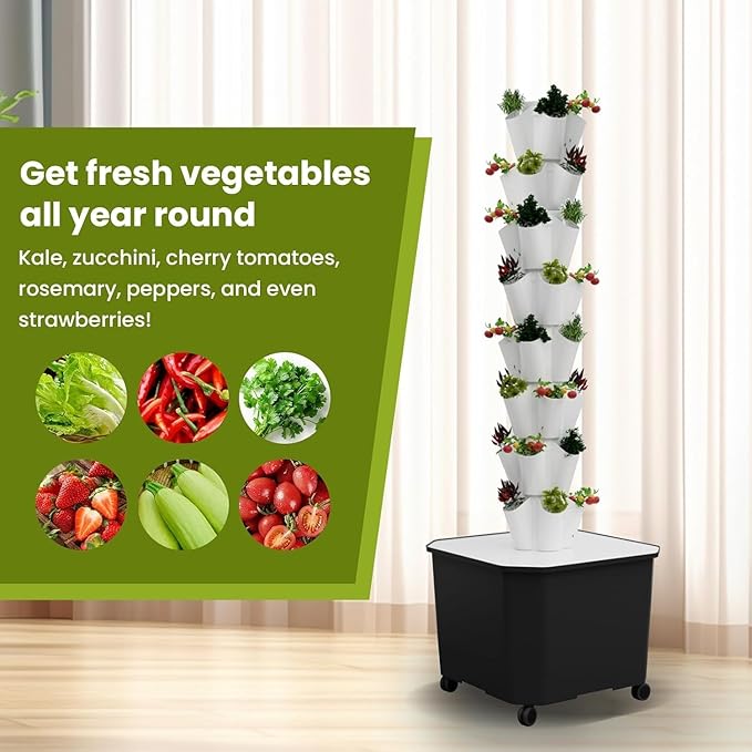 Indoor Vertical Garden Hydroponic Planting System Kit Plant Hydroponic Tower Planting Equipment Suitable for Strawberry and Vegetable Cultivation(25 Holes)