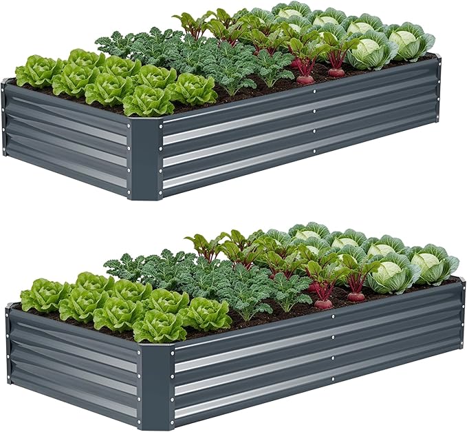 ZORMY 2Pack 6×3×1ft Galvanized Raised Garden Bed Kit Metal Planter Boxes Outdoor Large Raised Beds for Vegetables Fruits and Flowers - Grey