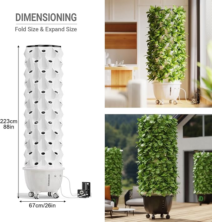 Aeroponic Tower Garden System Vertical Hydroponic Garden Tower Automatic Water Circulation Hydroponics Growing System Kit for Herbs Fruits and Vegetable(223cm/88in)