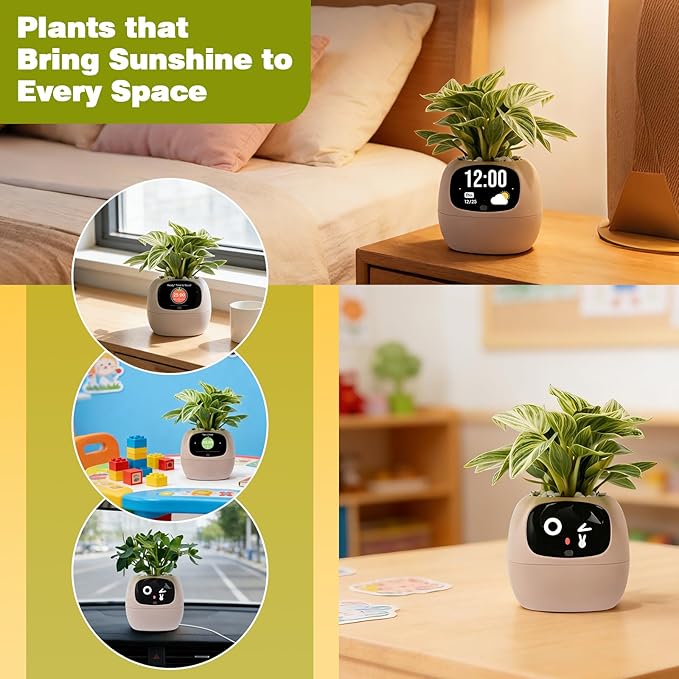 Smart Planter with App Control Self-Watering AI Plant Pot with LCD Display Interactive Desk Plant Companion for 100+ Plants Smart Indoor Planter with Pomodoro Timer80ml ReservoirCalendar-Pink