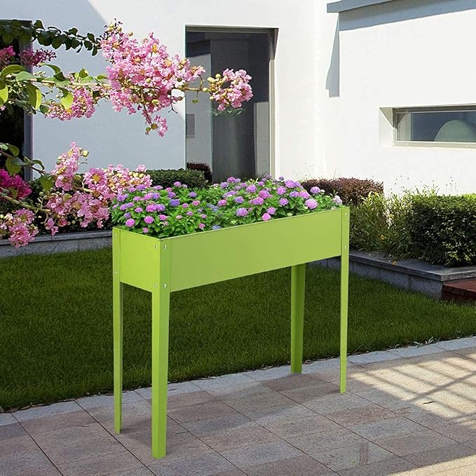 Raised Garden Bed Elevated Raised Planter w/Ample Planting Space Galvanized Planter Box w/2 Bottom Drainage Holes for Fruits Flowers &amp Vegetables in Outdoors &amp Indoors (40 x 13 x31.5)