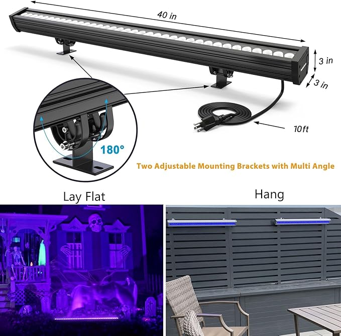 LED Wall Washer Light with RF Remote 144W Color Changing Linear Wall Light Bar 120V Waterproof Dimmable RGBW Landscape Spotlights for Outdoor &amp Indoor Lighting Projects