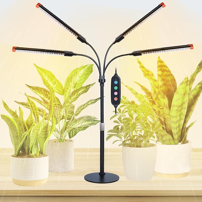 4Head Tabletop Grow Lights for Indoor Plants Seed Starting Bonsai 4/8/12/16/20H Timer 36 Watt Power Draw NO Need Adapter Bright and Big Coverage Best Gift for Plants Lover