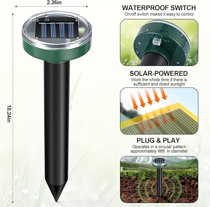 Mole Repellent Solar Powered 10 Pack Snake Repellent Ultrasonic Groundhog RepellerGopher Repeller Sonic Mole Deterrent Spikes Snake Gopher Mole Vole Repellent Outdoor for Lawn Garden &amp Yard