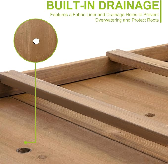 Raised Garden Bed with Legs - Elevated Wooden Planter Box Durable Fir Wood Reinforced Frame with Drainage Holes Liner and Storage Shelf for Vegetables Herbs Flowers 47 x 23 x 30