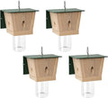 Carpenter Bee Trap for Outside - Green Pentroof Shed Style Nature Hanging Wood Carpenter Bee Traps Outdoor - Best Bee Trap - Insect Traps with Removable Vault (4 Pack)