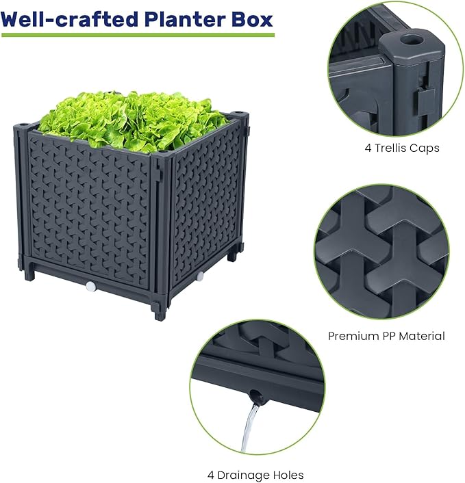 LINEX Raised Garden Bed Planter Box with Extra 1-Layer Trellis 41.3” Tomato Planters for Climbing Plants Vegetable Vine Flowers Outdoor