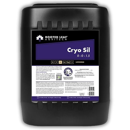 Cryo SIL - Silica Fertilizer for Plants Nutrients Derived from Natural Sand with Plant Based Organic Acid Nutrient with Potassium Foliar Spray for Hydroponic - 5 Gallon
