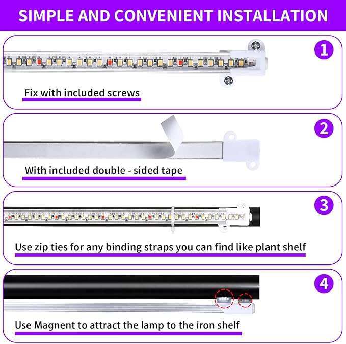 LED Grow Light Strips for Indoor Plants 16‘’ Full Spectrum 240 LEDs with 4 Install Methods 6/12/16H Timer 10 Dimmable Levels 3 Switch Modes for Seedling Succulent Sunlike Strip (2 Head 2 Pack)