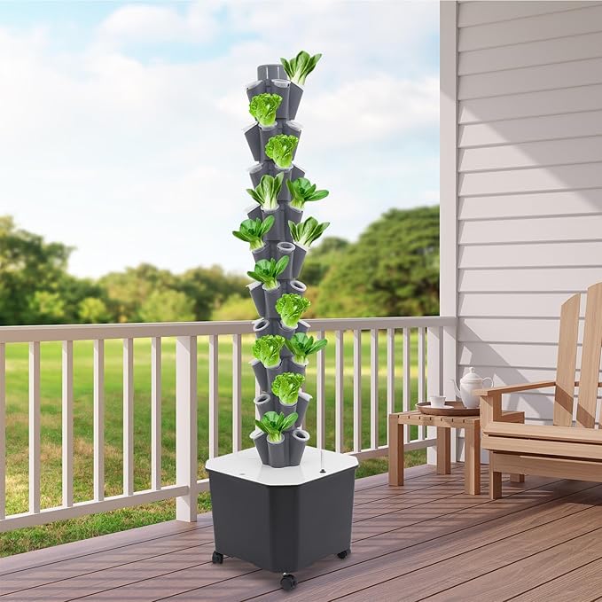 Hydroponics Growing System 50-Plants Indoor Hydroponic Tower with Pump System Vertical Garden Planter with Wheels Hydroponic Germination Kit for Fruits Vegetables Herbs