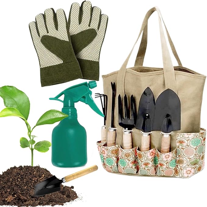 Garden Tool Set - Complete Outdoor Planting Kit Heavy Duty Hand Cultivator Tools with Sturdy Steel Construction Ergonomic Grip Performance Function Ideal for Gardeners Beginners Mom Grandpa Grandma