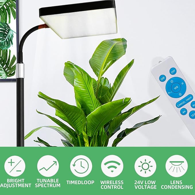 Grow Lights for Indoor Plants LED Full Spectrum Plant Grow Light with Stand Adjustable Height Growing Lamp with Remote Control 4/8/12H Timer 10 Dimmable Brightness 47inch