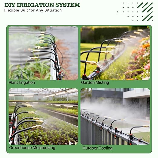 A ANLEOLIFE 50FT Drip Irrigation Kit for Patio Potted Plants 360° Bendable Copper Nozzles Quick-Connect 1/4 Tubing for Container Gardens Micro Drip with Adjustable Water Flow (Timer Not Included)