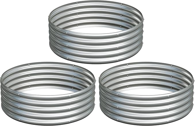 3PCS 3x3x1FT Galvanized Raised Garden Bed KitVegetable Boxes-Round Metal Flower BoxLarge Planter Raised Beds Outdoor Garden for PlantingFruitHerb-Silver