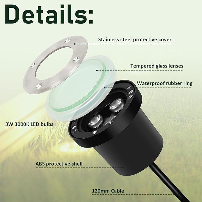 4PCS Outdoor Landscape Lights - Waterproof IP67 Buried Spotlights 3W Recessed Floor Lighting for Garden Courtyard Lawn - Warm White 24V Ground Lamps
