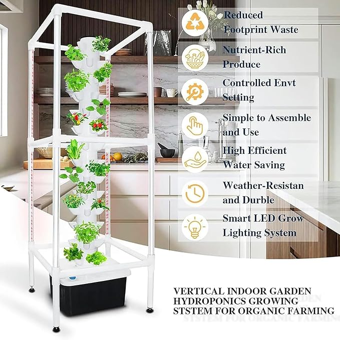 45 Pods Garden Hydroponics Growing Smart Garden Planter Vertical Hydroponics Tower with LED Timed Grow Light Germination Aeroponics Growing Ki