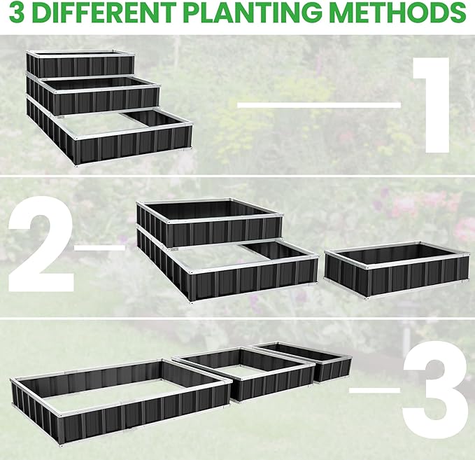 Homdox 3 Tiers Raised Garden Bed 3 Installation Methods for DIY Large Metal Planter Box with Gloves and Reinforced Frame for Deep-Rooted Plants Vegetables Flowers 52x 36x 24Garden Boxes Outdoor