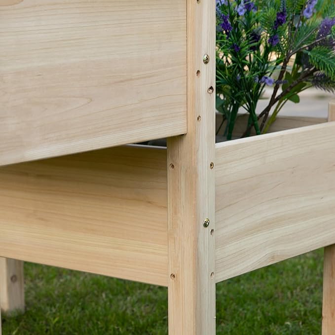 Planter Raised Beds Planter Boxes Raised Flower Bed 4x34x28 Wood Natural 2-Tier for Backyard Patio to Grow Vegetables Herbs and Flowers