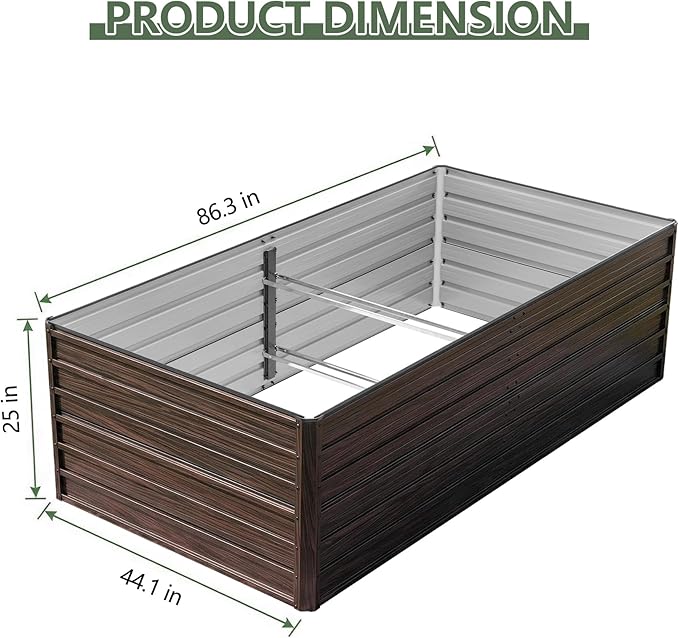 Galvanized Raised Garden Beds 8x4x2FT Outdoor Planter Boxes with Safety Edging and Gloves Rustic Country Style Metal Garden Bed Kit for Vegetables Flower and Fruits (Brown Wood Grain