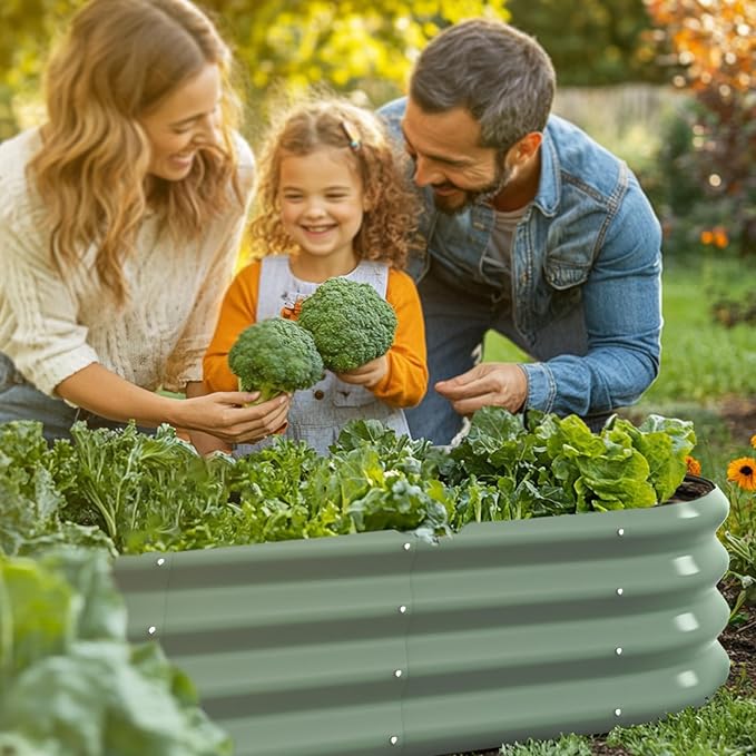 5x3x1ft Oval Galvanized Raised Garden Bed Outdoor 9-in-1 Large Metal Modular Planter Box Raised Beds for GardeningVegetablesFruitsFlowers &amp Herbs (Green)
