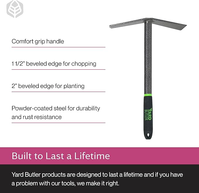 Yard Butler Terra Garden Hand Tools - Weeding Hand Tiller Tool for Efficient Gardening - Weed Remover Tool for Lawn &amp Garden Care - Durable Gardening Accessory Mattock