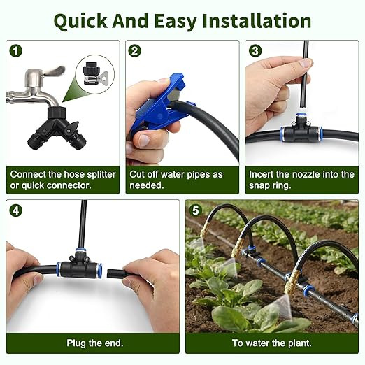 60FT Drip Irrigation System Automatic Garden Watering Kit with 360° Bendable Hose &amp 20 Adjustable Nozzles Water Pressure Powered Sprinkler System for Greenhouse Lawn GardenYard &amp Plants