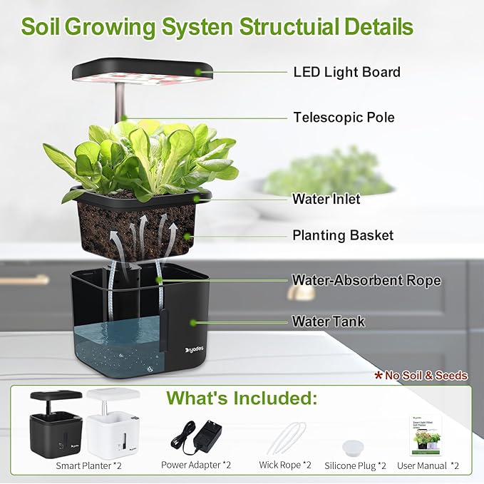 2 PACK Plant Pots Indoor Garden Planter Growing Systems Small Smart Soil Gardening System with 17 Watts LED Grow Light Auto Timer Self-Watering Soil Planter Pot Gifts for Mom Women (No Seeds&ampSoil)