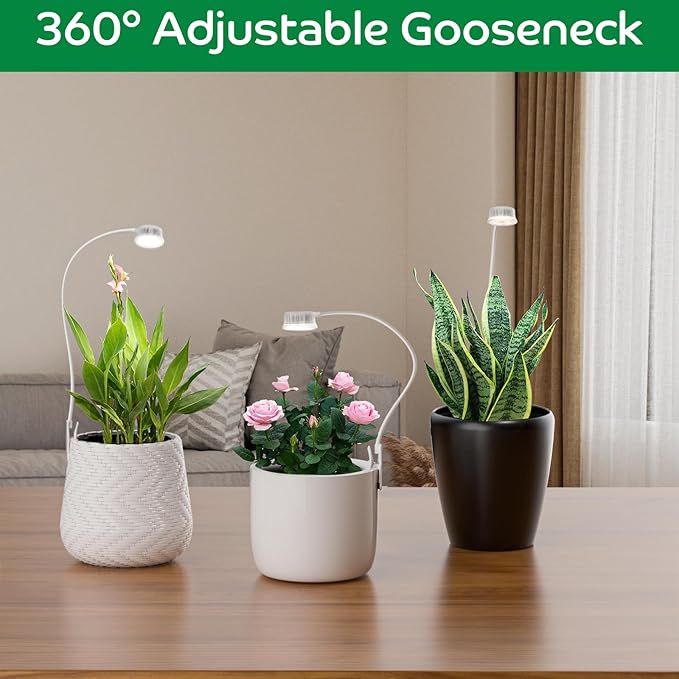 Grow Lights for Indoor Plants Growing Pot Clip On Full Spectrum LED Plant Lights with Adjustable Gooseneck and 10L Brightness 3/9/12 Hrs Auto On Off Timer for Indoor Small Plants (3 Packs)