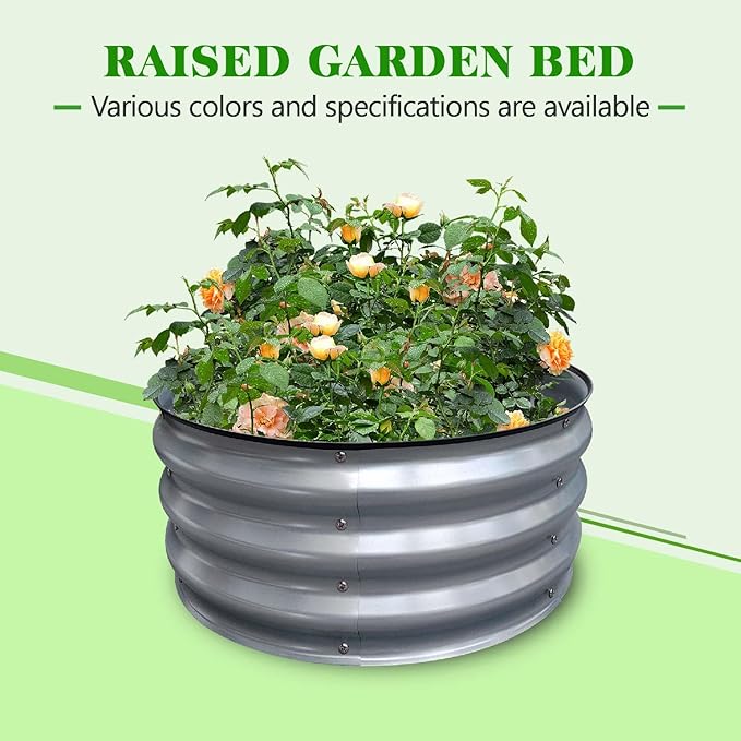 GrowHaus 2x2x1FT Galvanized Raised Garden Bed Planter Boxes Outdoor Round Metal Garden Beds for Planting Vegetables Flowers Herbs Silver