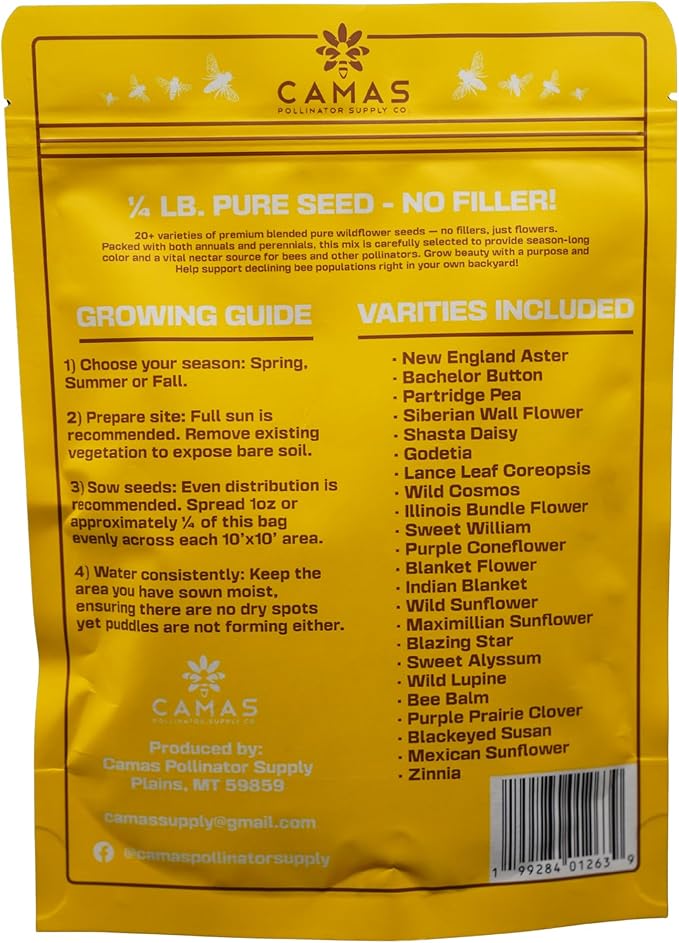 Camas Wildflower Seeds Bulk 1/4 lb – Perennial &amp Annual Wildflower Seed Mix for Planting Outside Pure Seed No Fillers Wild Flower Seeds Throw and Grow for Bees &amp Pollinators