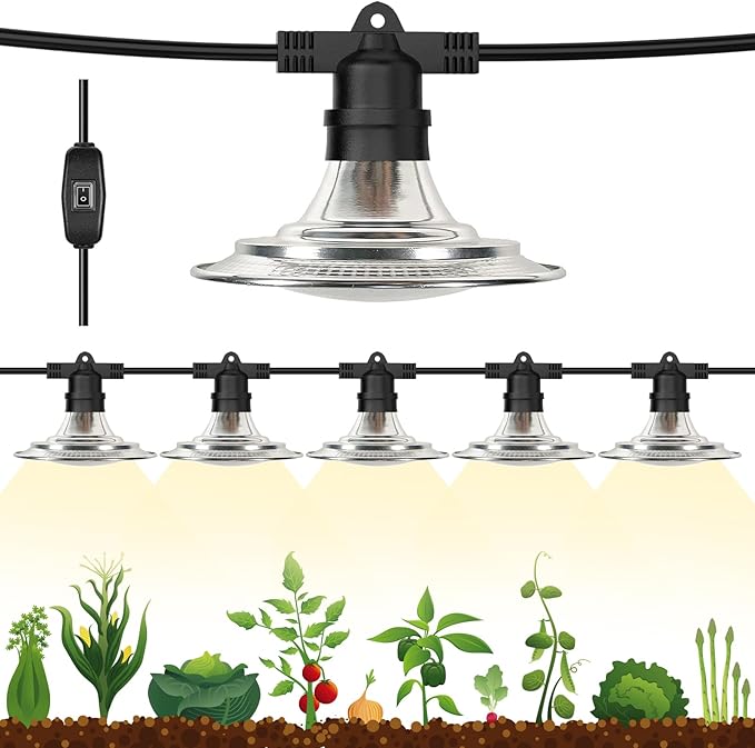 Espird Outdoor LED Grow Lights for Greenhouse 6-Light Waterproof String Grow Light Full Spectrum LED Plant Grow Light Lamp Waterproof Greenhouse Grow Lights for Seedling Veg Flower