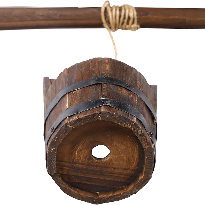 Rustic Wooden Wishing Well Planter Outdoor Home Décor for Patio Garden Yard wHanging Bucket